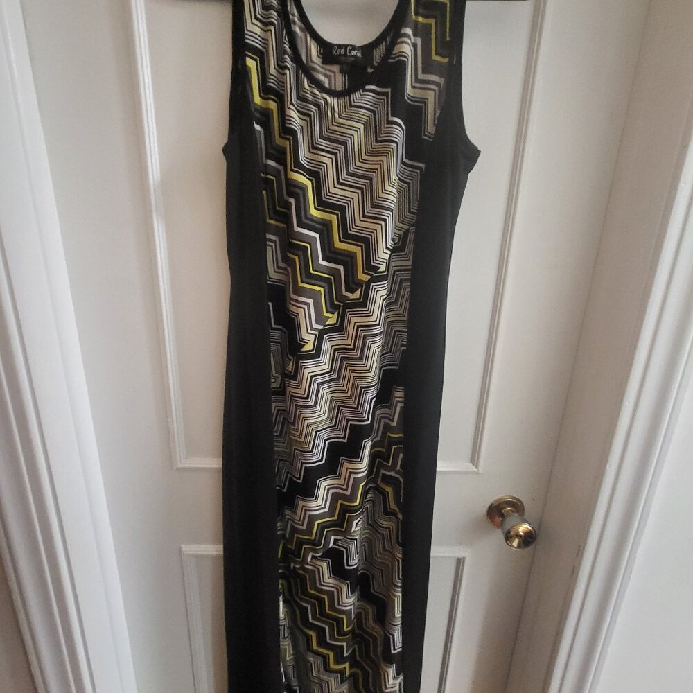 Clearance Red Coral Geometric Chevron Sleeveless Maxi Dress - Size Large